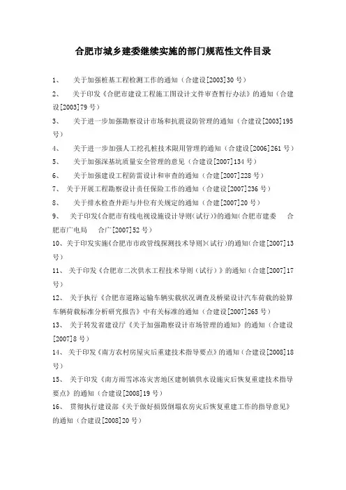 合肥市城乡建委继续实施的部门规范性文件目录