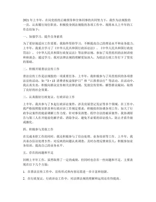 法规股工作个人工作总结