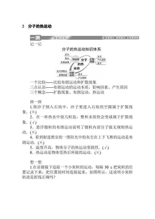 最新人教版高中物理选修3-3：7.2分子的热运动 知识点总结及课时练习