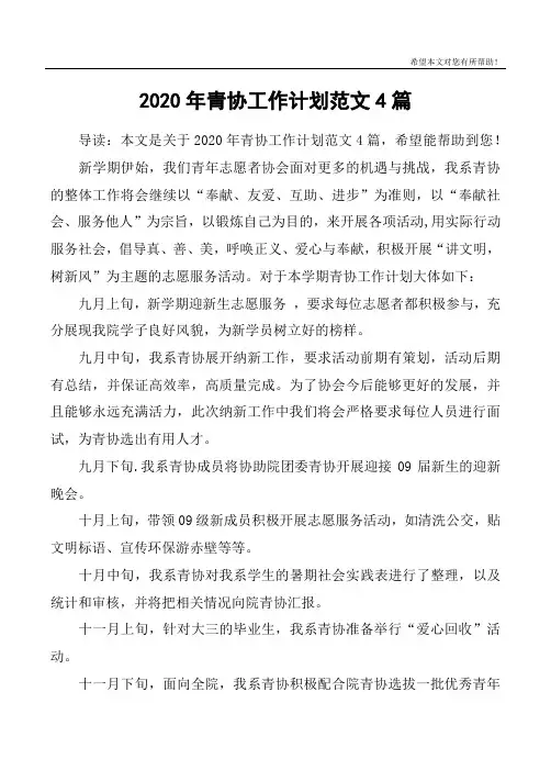 2020年青协工作计划范文4篇
