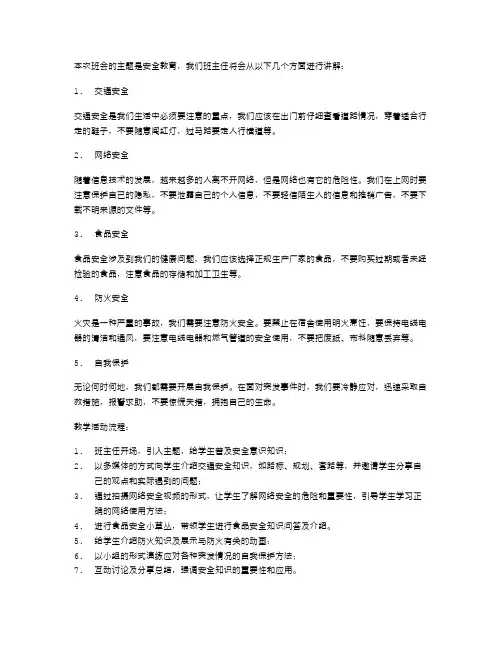 班主任安全教育主题班会教案