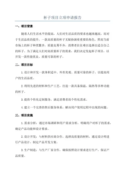 杯子项目立项申请报告