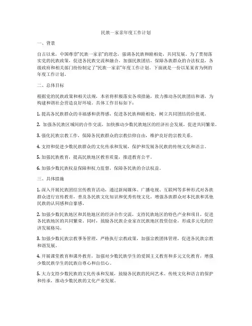 民族一家亲年度工作计划