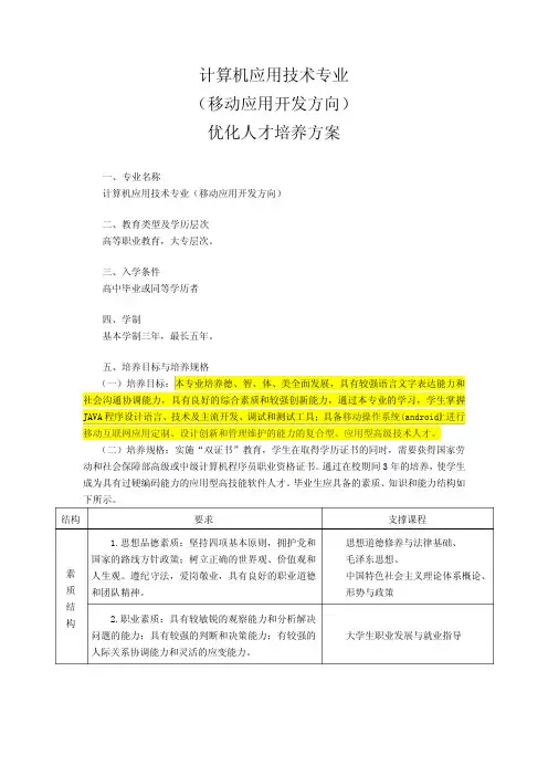 移动应用开发专业培养方案
