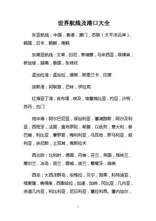 世界航线及港口大全