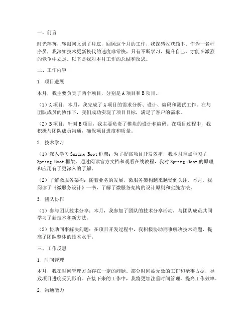 程序员月份总结范文