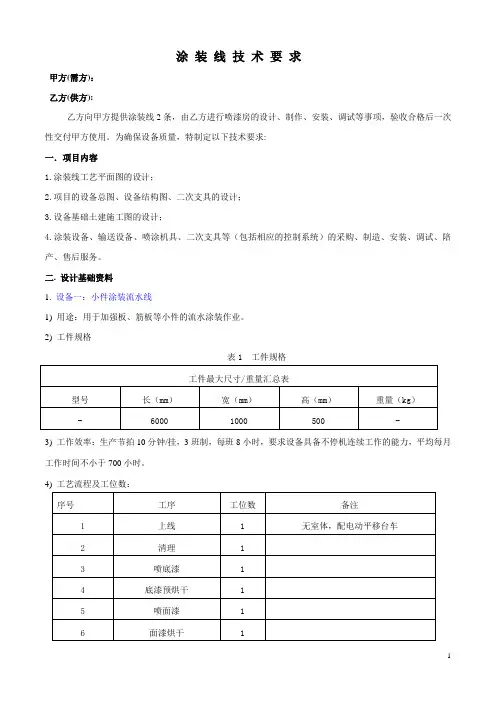 涂装线技术要求