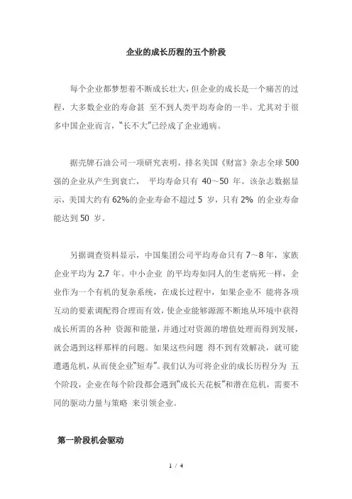 企业的成长历程的五个阶段