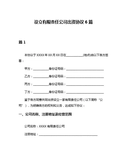 设立有限责任公司出资协议6篇