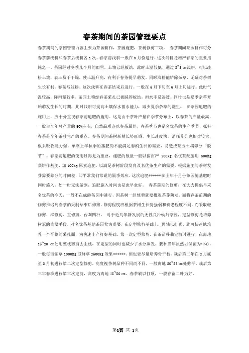 春茶期间的茶园管理要点