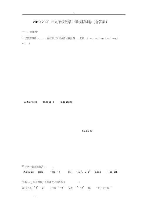 2019_2020年九年级数学中考模拟试卷(含答案)