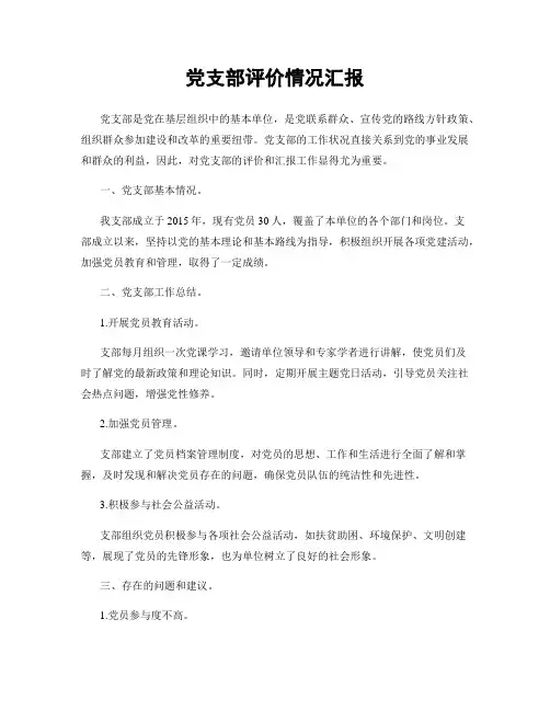党支部评价情况汇报