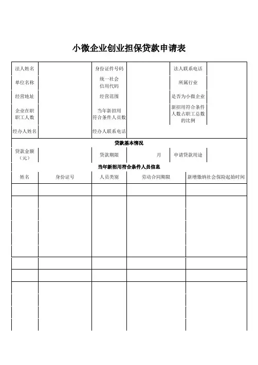 小微企业创业担保贷款申请表