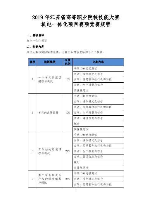 2019年江苏省高等职业院校技能大赛机电一体化项目赛项竞赛规程