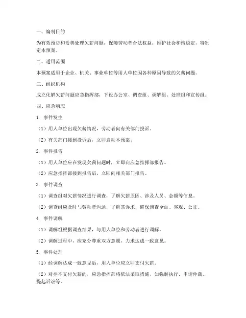 化解欠薪问题应急预案