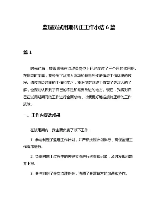 监理员试用期转正工作小结6篇