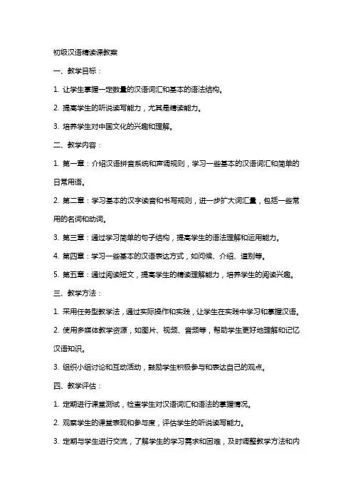 初级汉语精读课教案