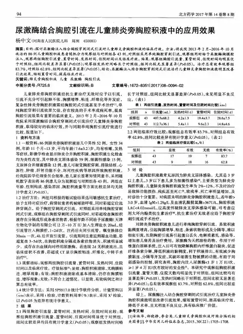 尿激酶结合胸腔引流在儿童肺炎旁胸腔积液中的应用效果