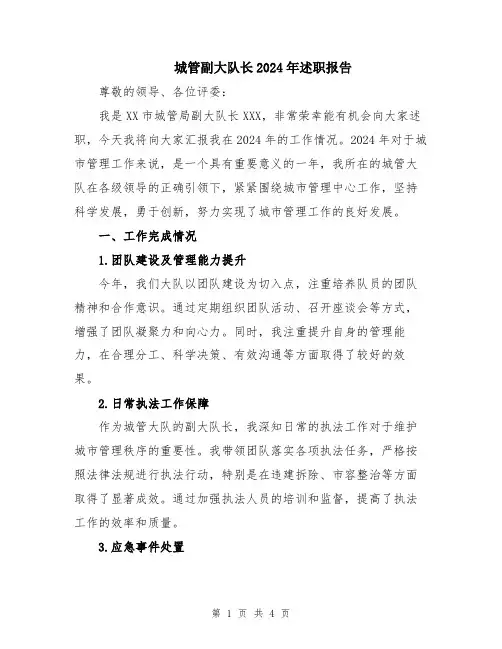 城管副大队长2024年述职报告
