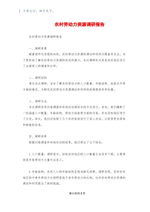 农村劳动力资源调研报告