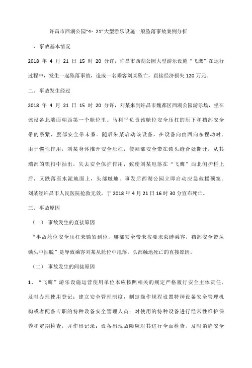某公园大型游乐设施一般坠落事故案例分析