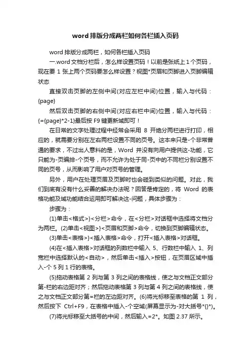 word排版分成两栏如何各栏插入页码