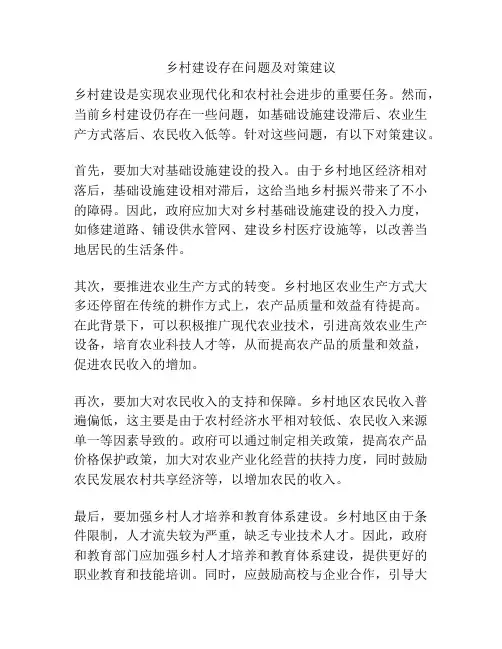 乡村建设存在问题及对策建议