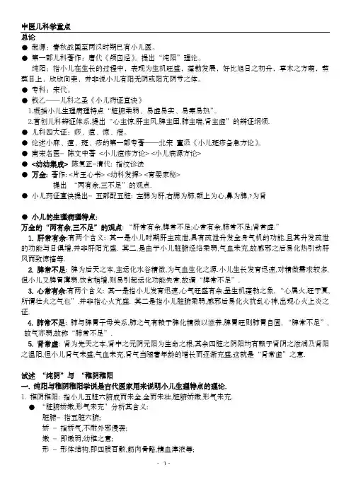 中医儿科学重点