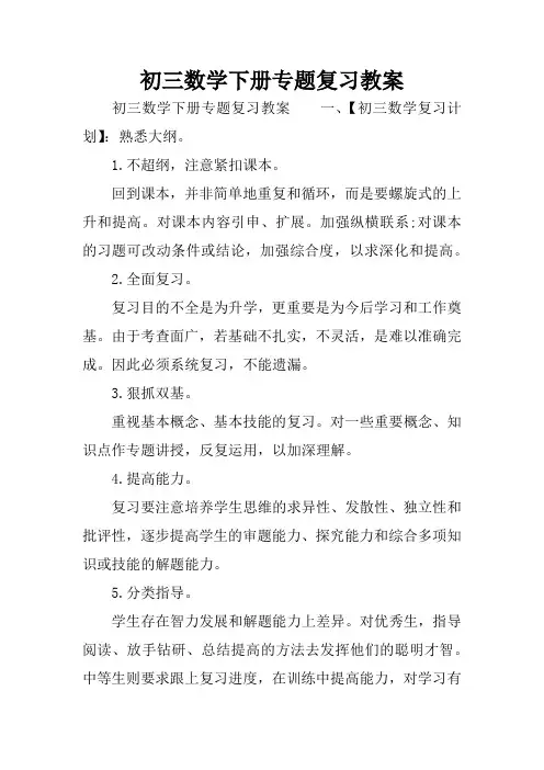 初三数学下册专题复习教案