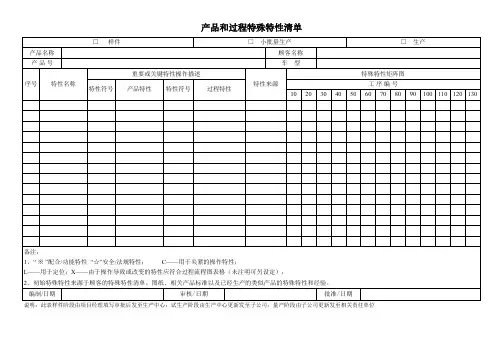产品和过程特殊特性矩阵表