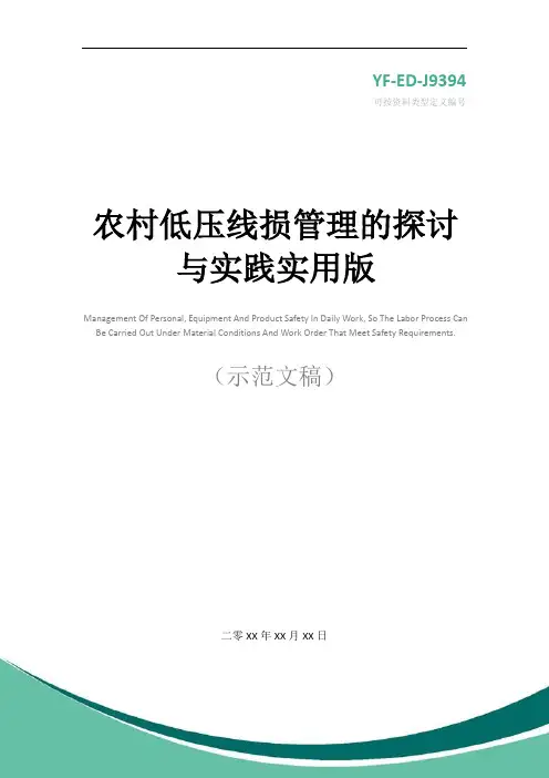 农村低压线损管理的探讨与实践实用版