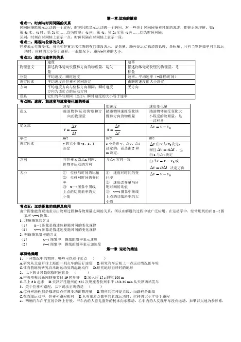 高中物理必修一第一章精选测试习题与答案