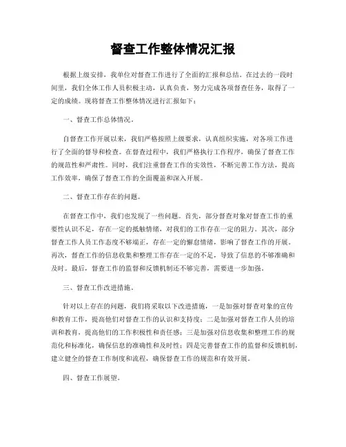 督查工作整体情况汇报