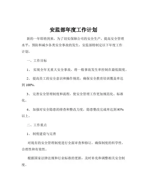 安监部年度工作计划