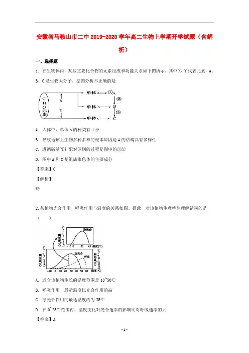 安徽省马鞍山市二中2019-2020学年高二生物上学期开学试题(含解析)