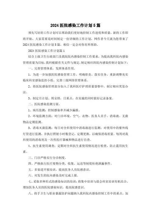 2024医院感染工作计划5篇