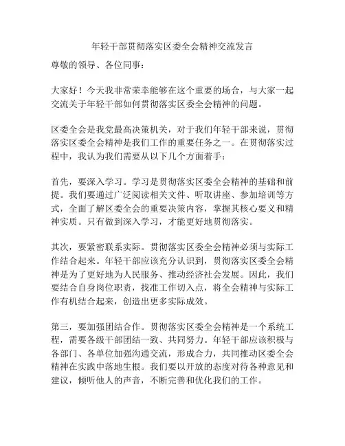 年轻干部贯彻落实区委全会精神交流发言