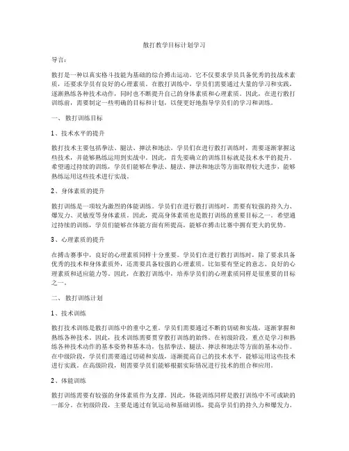 散打教学目标计划学习