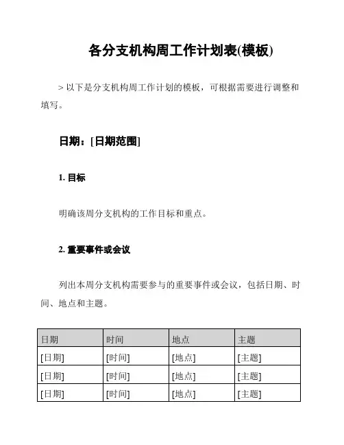 各分支机构周工作计划表(模板)
