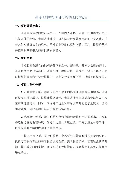 茶基地种植项目可行性研究报告