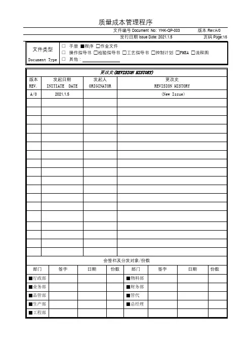质量成本管理程序-IATF16949