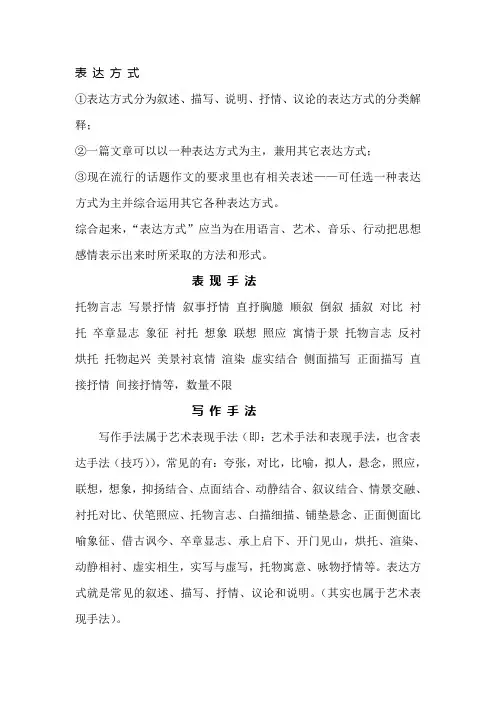 修辞、表达方式、表现手法、写作手法总结