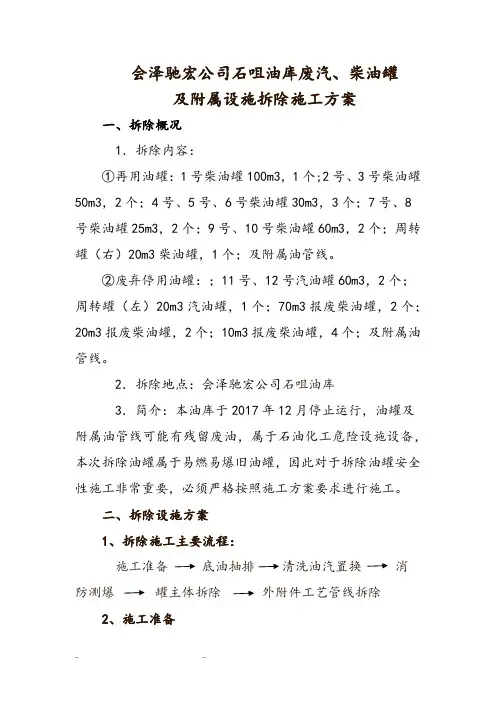 驰宏公司油库油罐拆除工程施工组织设计方案