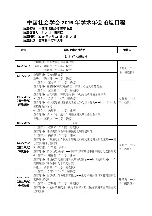 中国社会学会2019年学术年会论坛日程【模板】