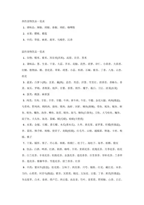 热性、温性、平性、凉性、寒性食物一览表99727