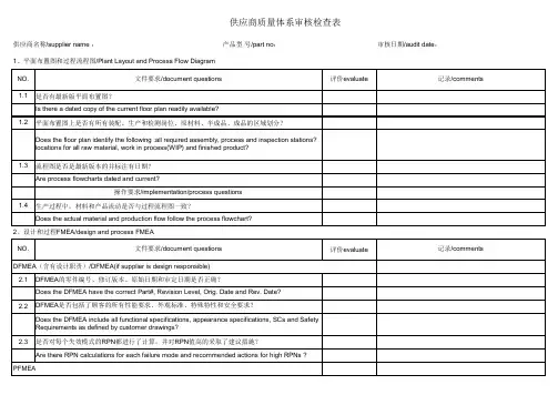 供应商质量体系审核检查表