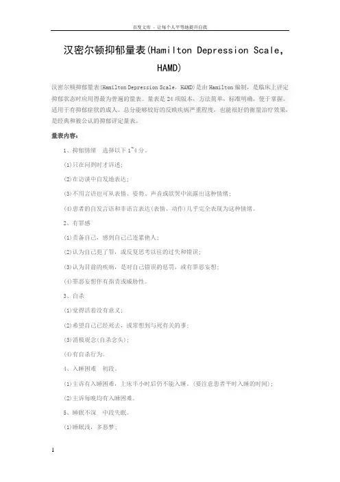 汉密尔顿抑郁量表(17项)