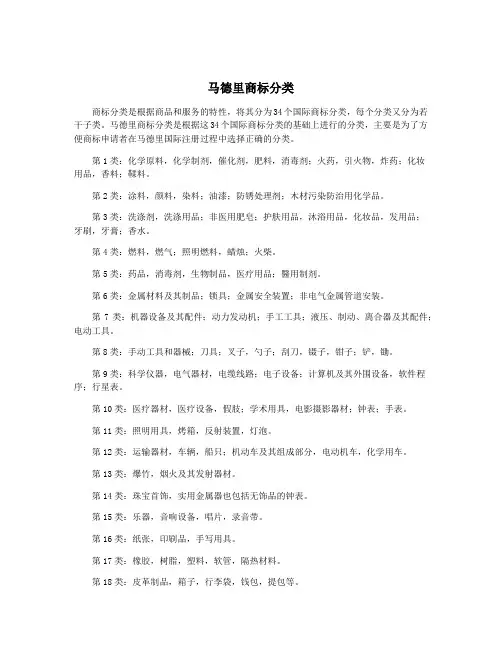 马德里商标分类