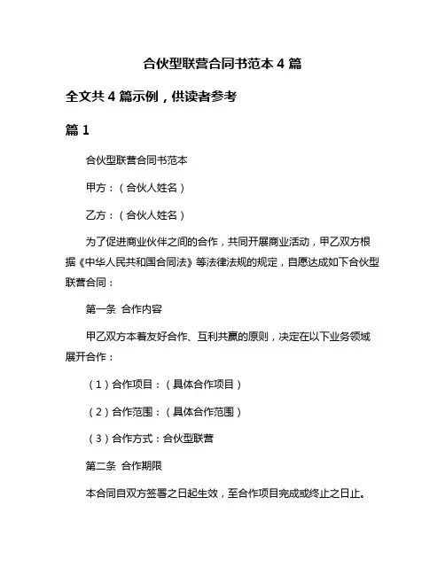 合伙型联营合同书范本4篇