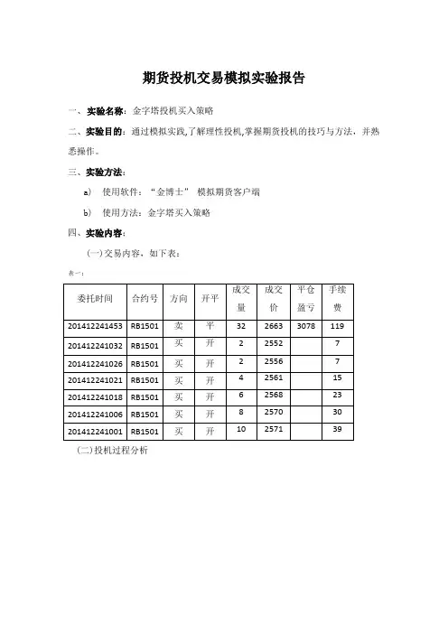 期货投机交易模拟实验报告